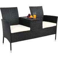 Polyrattan Tuinbank Zwart 143x67x87cm – 64x88x143cm
