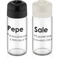 Set sale e pepe in vetro con scritta