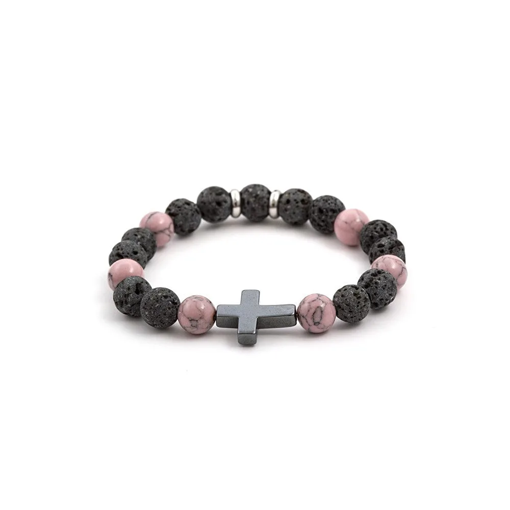 Agato Bracciale pietra lavica, howlite ed ematite MINK78/17 — Bracciale – Unisex
