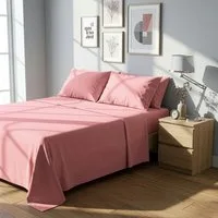 Completo letto matrimoniale cotone rosa tinta unita