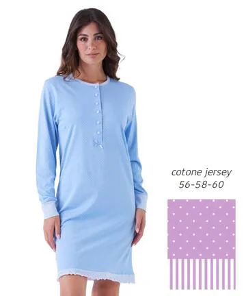 Camicia da notte donna taglie forti in jersey di cotone Karelpiu KE0087 – XXXL