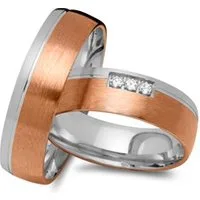 Alianzas 14 quilates oro rojo-blanco 3 diamantes