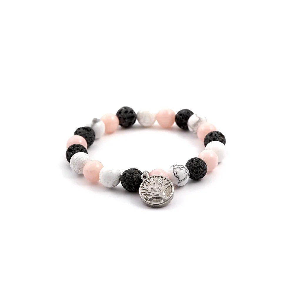 Agato Bracciale perline giadeite, pietra lavica e howlite MINK39/17 — Bracciale – Unisex