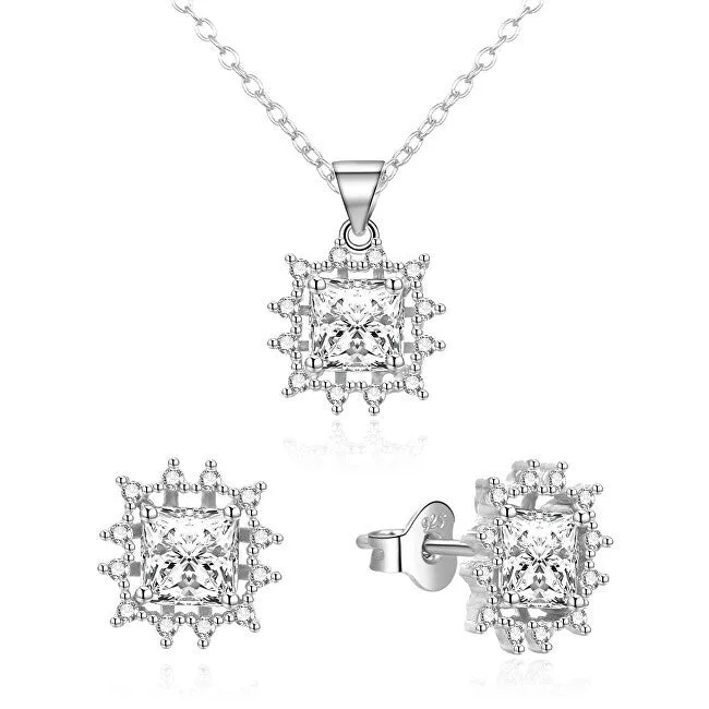 Agato AGSET363R-W in Argento e Zirconi — Set Collana Ciondolo Orecchini – Donna