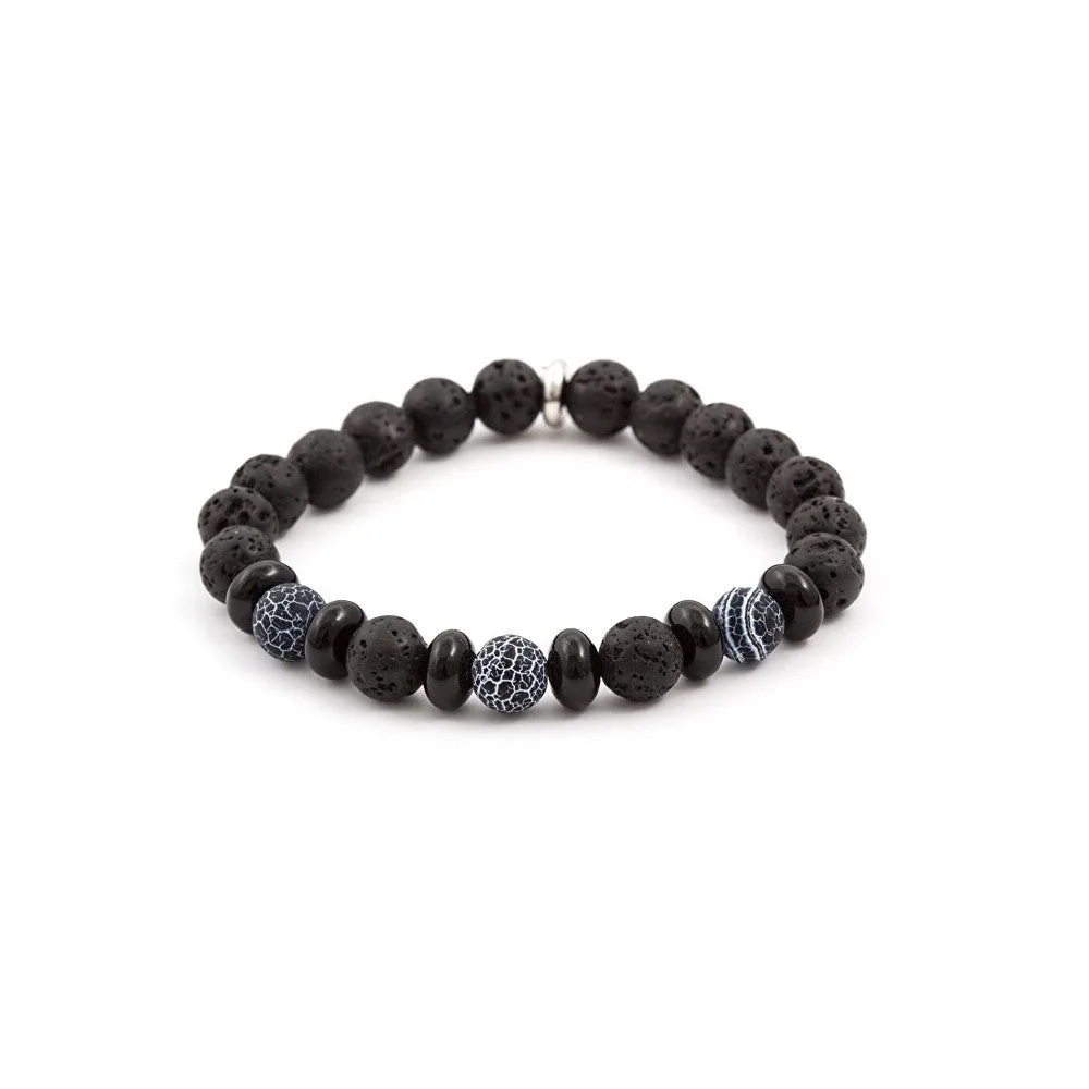 Agato Bracciale perline pietra lavica e howlite MINK63 17 cm — Bracciale – Unisex