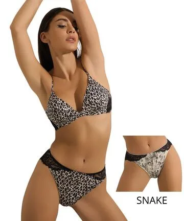 Completo donna con triangolo imbottito in bamboo, pizzo e brasiliana Pura P0846C