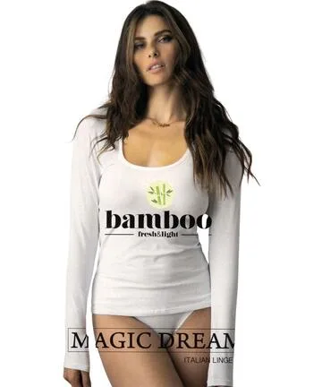 Maglia donna a manica lunga in bamboo Magic Dream Corallo – Bianco · S