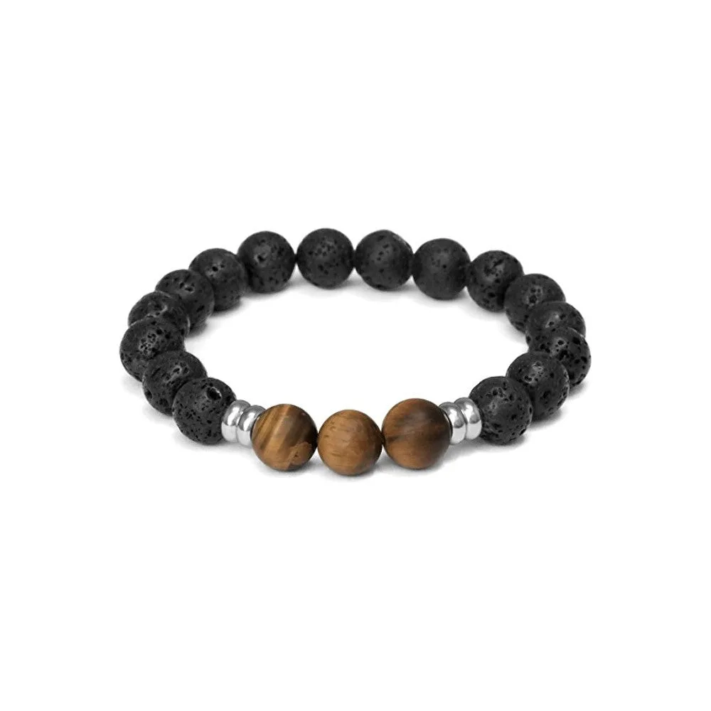 Agato Bracciale perlina pietra lavica e occhio di tigre MINK160/20 — Bracciale – Unisex