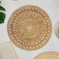Cora Round Natural Woven Rattan Placemat – Marrone · S