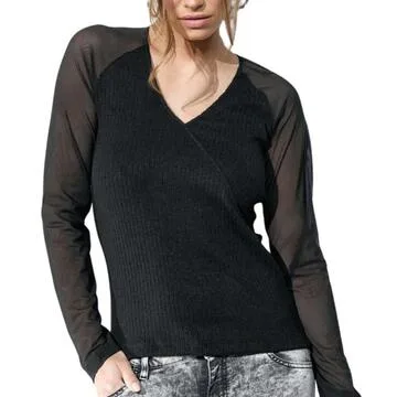 Maglia donna sottogiacca in viscosa a coste e tulle Jadea 4655 – Nero