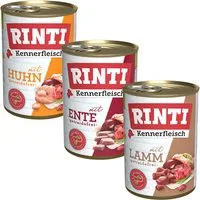 Set prova misto! 6 x 400 g RINTI Kennerfleisch Alimento umido per cani - Mix 2: Anatra, Pollo, Agnello
