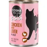 Cosma Asia in gelatina 12 x 400 g Alimento umido per gatti - Pollo con Fegato di Pollo – Bianco