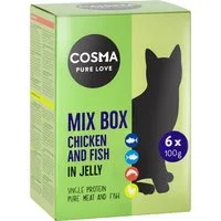 Cosma Original Pacco misto umido per gatto - 6 x 100 g: 1 Tonno del Pacifico, 1 Tonno Skipjack, 2 Pollo, 2 Salmone