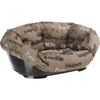 Ferplast Cesta-sofà Siesta Deluxe nera con rivestimento Cities  - Tg. 8: L 82 x P 59,5 x H 25 cm – Marrone