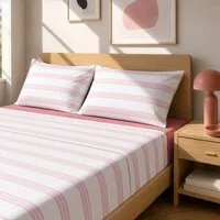 Completo letto matrimoniale righe malva cotone