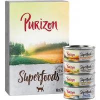 Purizon Superfoods 6 x 70 g - Mix: 2x Pollo, 2x Tonno, 1x Cinghiale, 1x Selvaggina