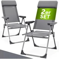Tuinstoel 2 stuks Grijs Aluminium Inklapbaar – 60x110x60cm