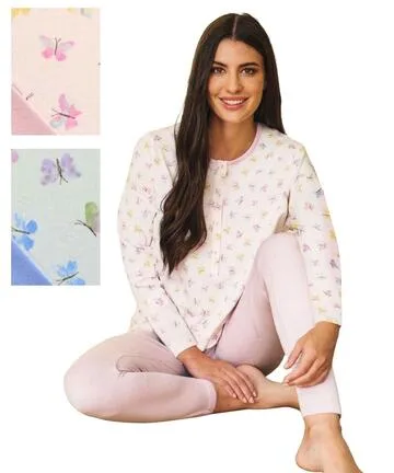 Pigiama donna manica lunga a serafino in jersey di cotone Linclalor 75390