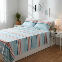 Completo letto matrimoniale righe azzurre arancione