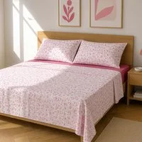 Completo letto matrimoniale fiori malva cotone