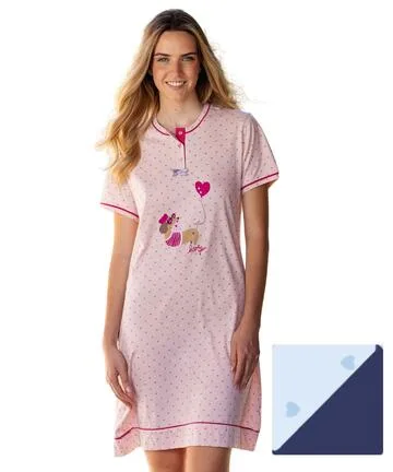 Camicia da notte donna a manica corta in cotone Irge MIC2622