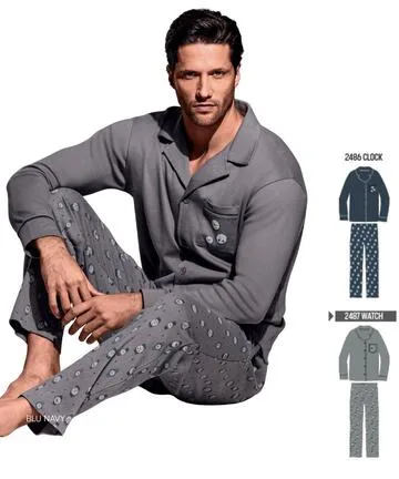 Pigiama aperto in jersey di cotone caldo Infiore Uomo Timeout TMT753635 – Grigio