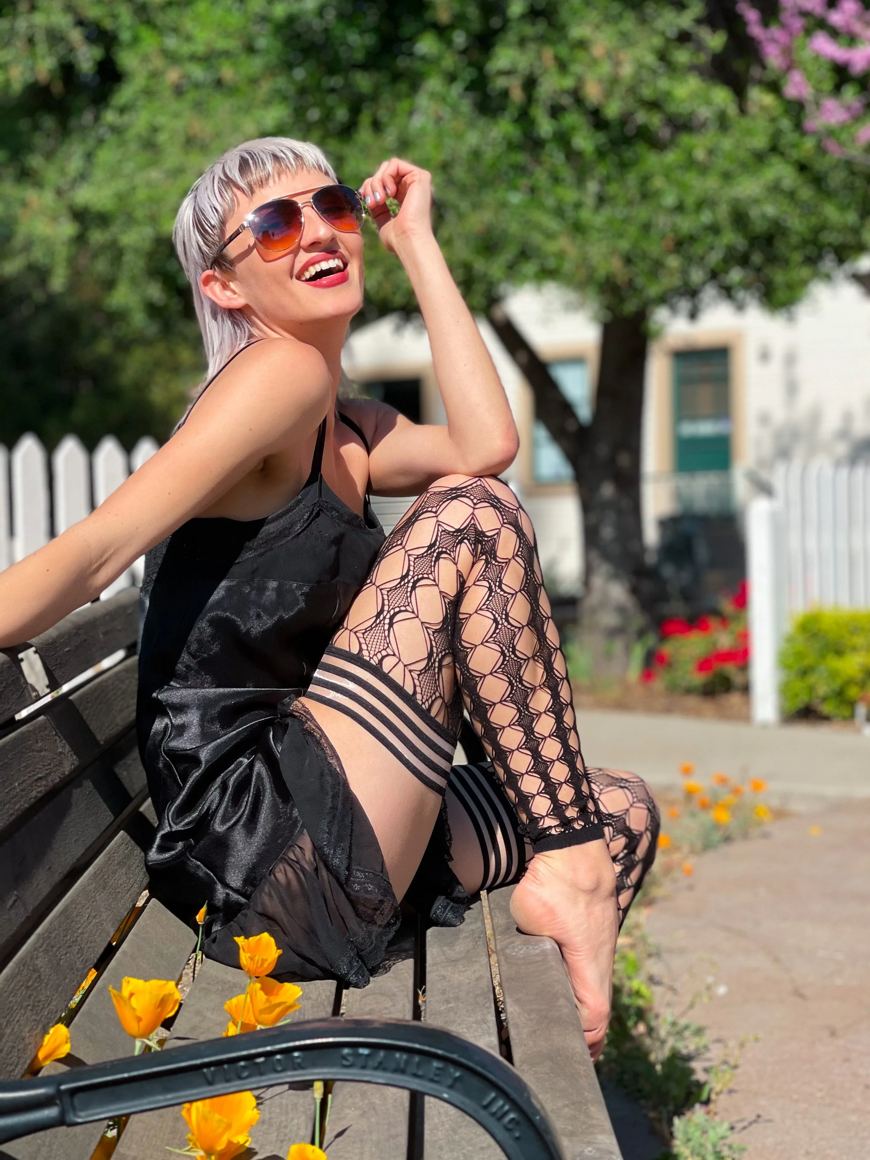 Jo: Footless Black Circle Fishnet Thigh Highs. Petite to Plus Size - B – Nero