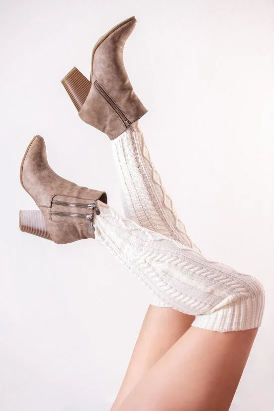 Over The Knee Knit Sweater Socks - Cream
