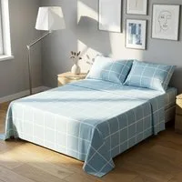 Completo letto matrimoniale policotone quadrotti azzurro – Blu