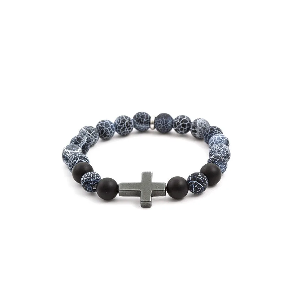 Agato Bracciale perline agata ed ematite MINK53 19 cm — Bracciale – Unisex
