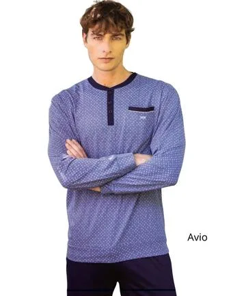 Pigiama uomo a manica lunga in jersey di cotone Irge IRL 2529 – Blu