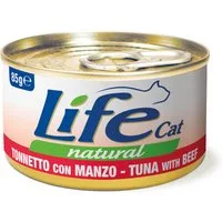 LifeCat Natural Adult Alimento umido per gatti 12 x 85 g - Tonnetto con Manzo