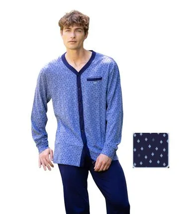 Pigiama uomo aperto a manica lunga in jersey di cotone Irge IRL 2526 – Blu