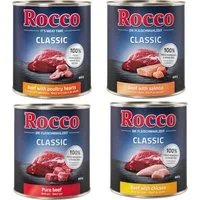Rocco Classic 24 x 800 g - Mix 6: Manzo puro, Pollo, Salmone, Cuori di Pollame – Verde