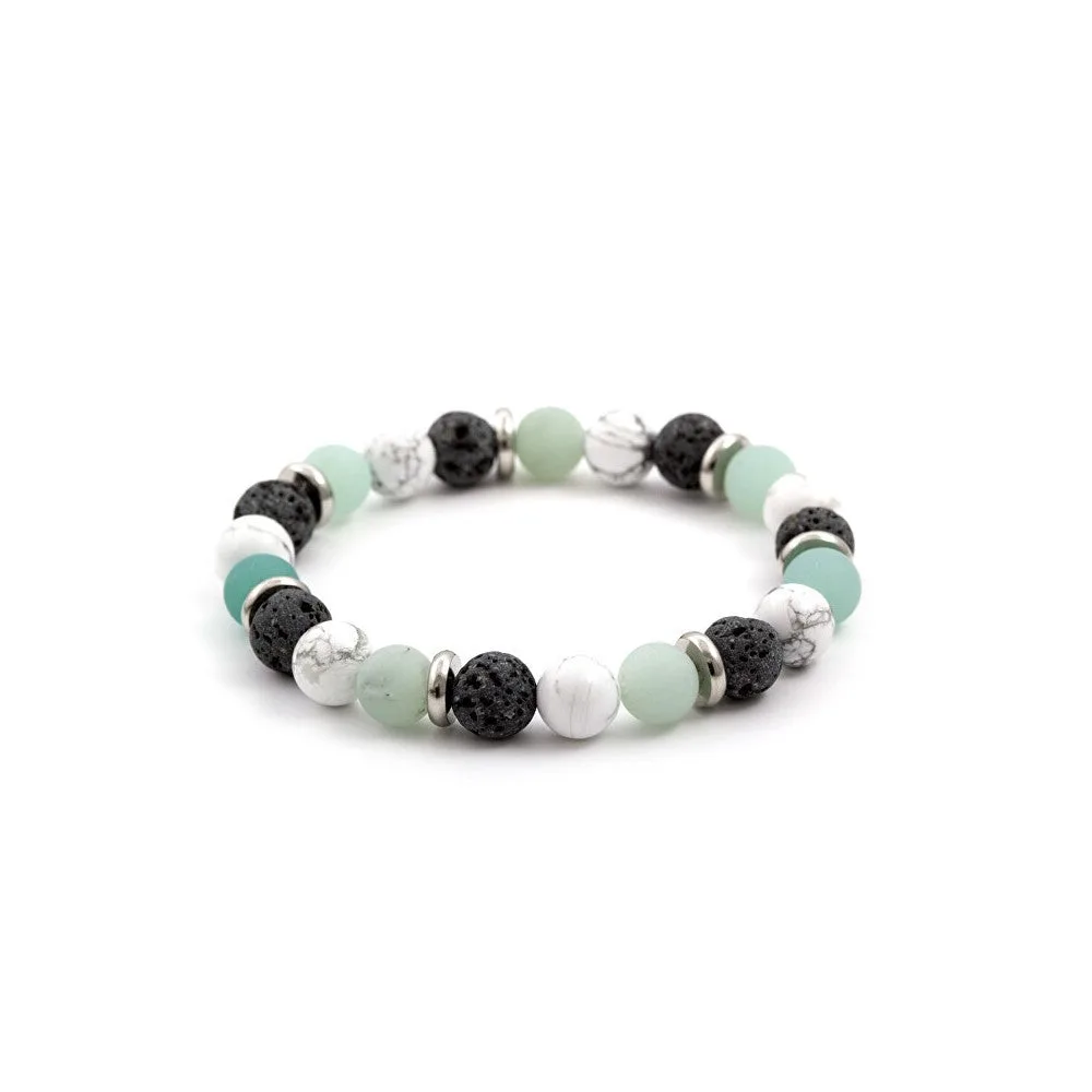 Agato Bracciale perline amazonite, pietra lavica e howlite MINK36/18 — Bracciale – Unisex