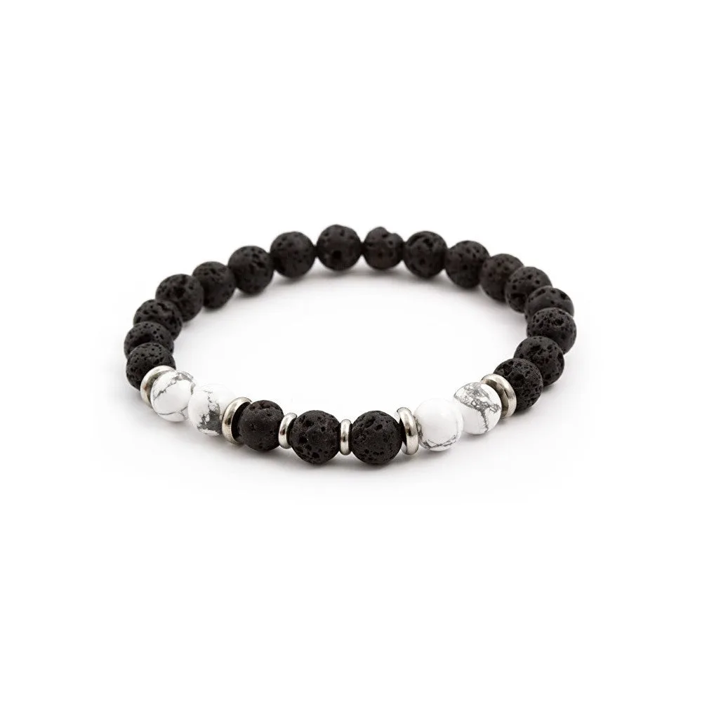 Agato Bracciale perline pietra lavica e howlite MINK62 19 cm — Bracciale – Unisex