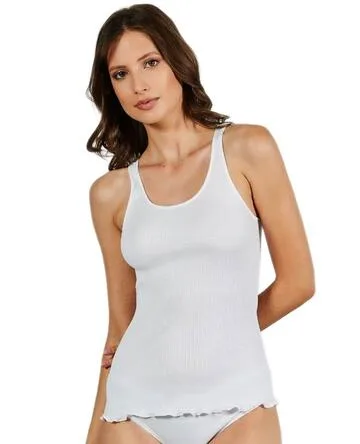 Canottiera donna spalla larga in cotone a coste Esse Speroni S5202 – Bianco