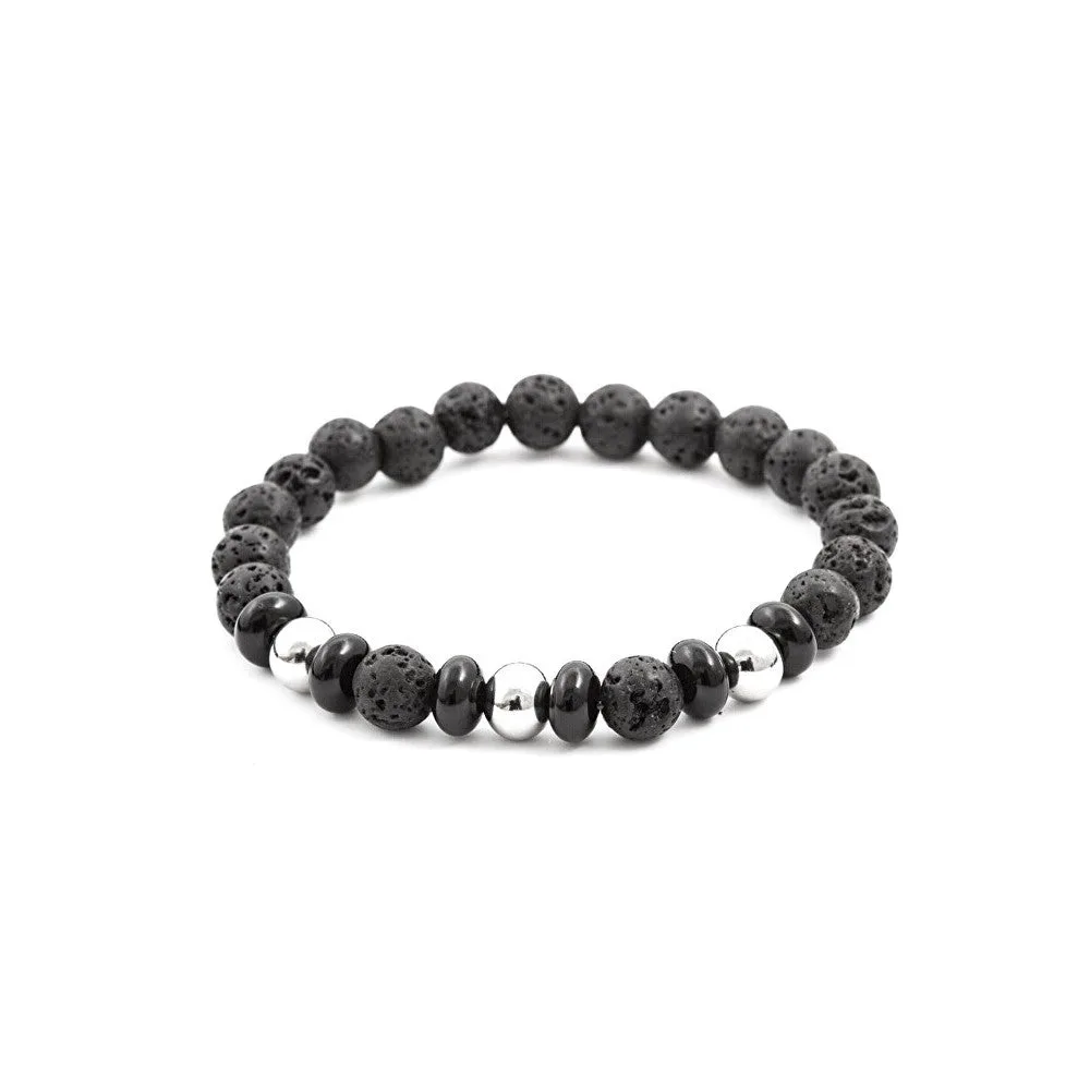 Agato Bracciale perline pietra lavica e howlite MINK57 17 cm — Bracciale – Unisex