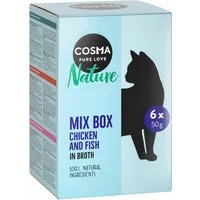 Cosma Nature Pacco misto umido per gatto - 6 x 50 g Adult Buste: 3 gusti Pollo + 2 gusti Tonno + 1 gusto Tonno & Pollo