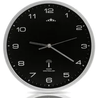 Radiogestuurde Wandklok Zwart/Zilver Kunststof Ø31cm – 31x4x31cm
