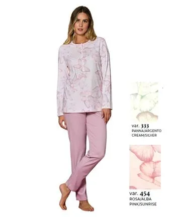 Pigiama donna a serafino in jersey di cotone caldo Linclalor 92240