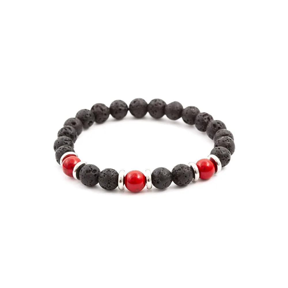Agato Bracciale perline pietra lavica e howlite MINK55 19 cm — Bracciale – Unisex