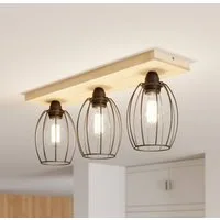 BRITOP Plafón Beevly, madera y metal, 3 luces
