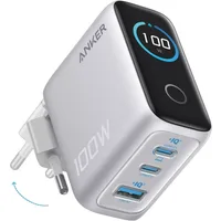 Caricabatterie da rete con cavo USB-C Anker Smart Display, 100W, 5A, 1 x USB-A - 2 x USB-C, Argento B121BG41