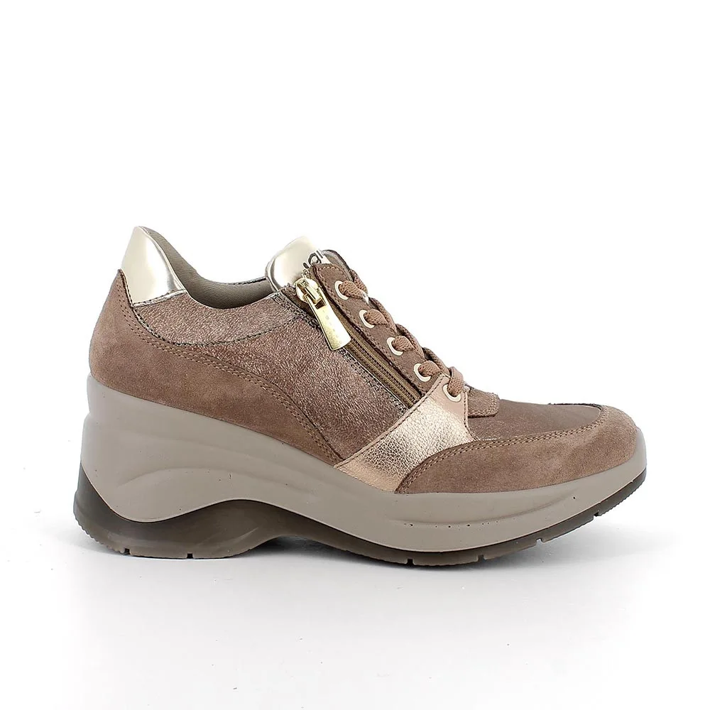 Sneakers con zeppa da donna platino e beige con zip, Taglia 41 - IgieCo