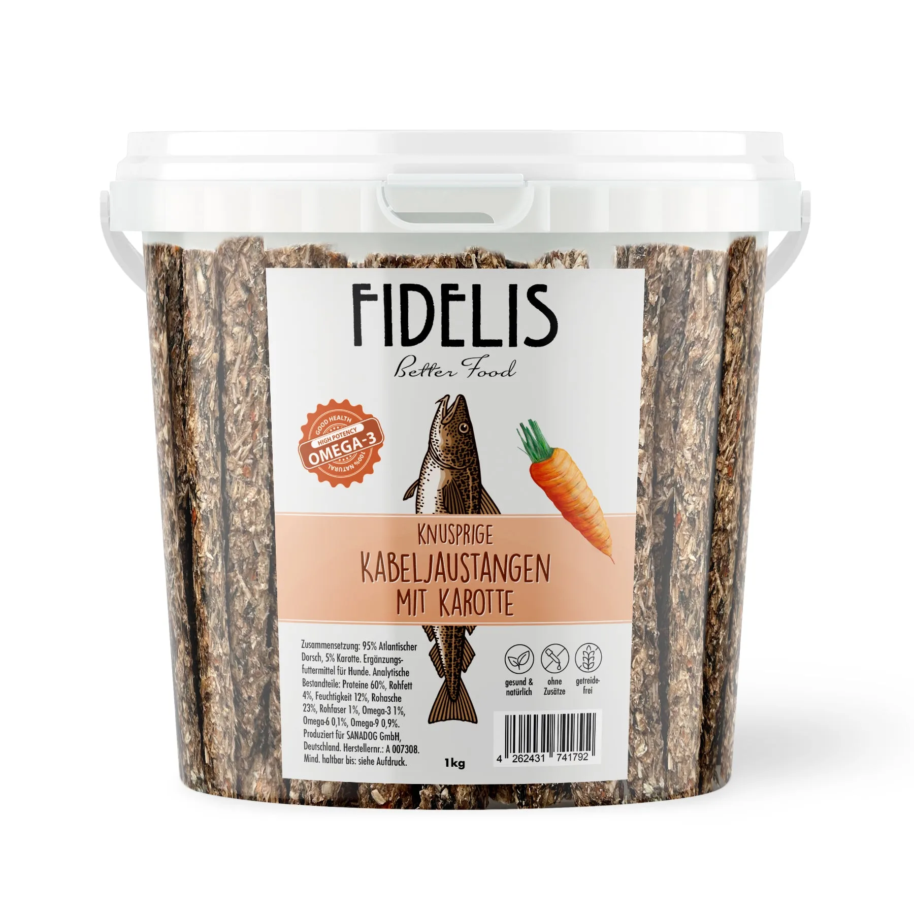 Kabeljaustangen mit Karotte (1kg-Eimer)