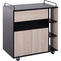 HOMCOM Carrello da Cucina Multiuso Moderno con Ruote Cassetto Anta in Legno Rovere, 76,5x40x82cm Aosom