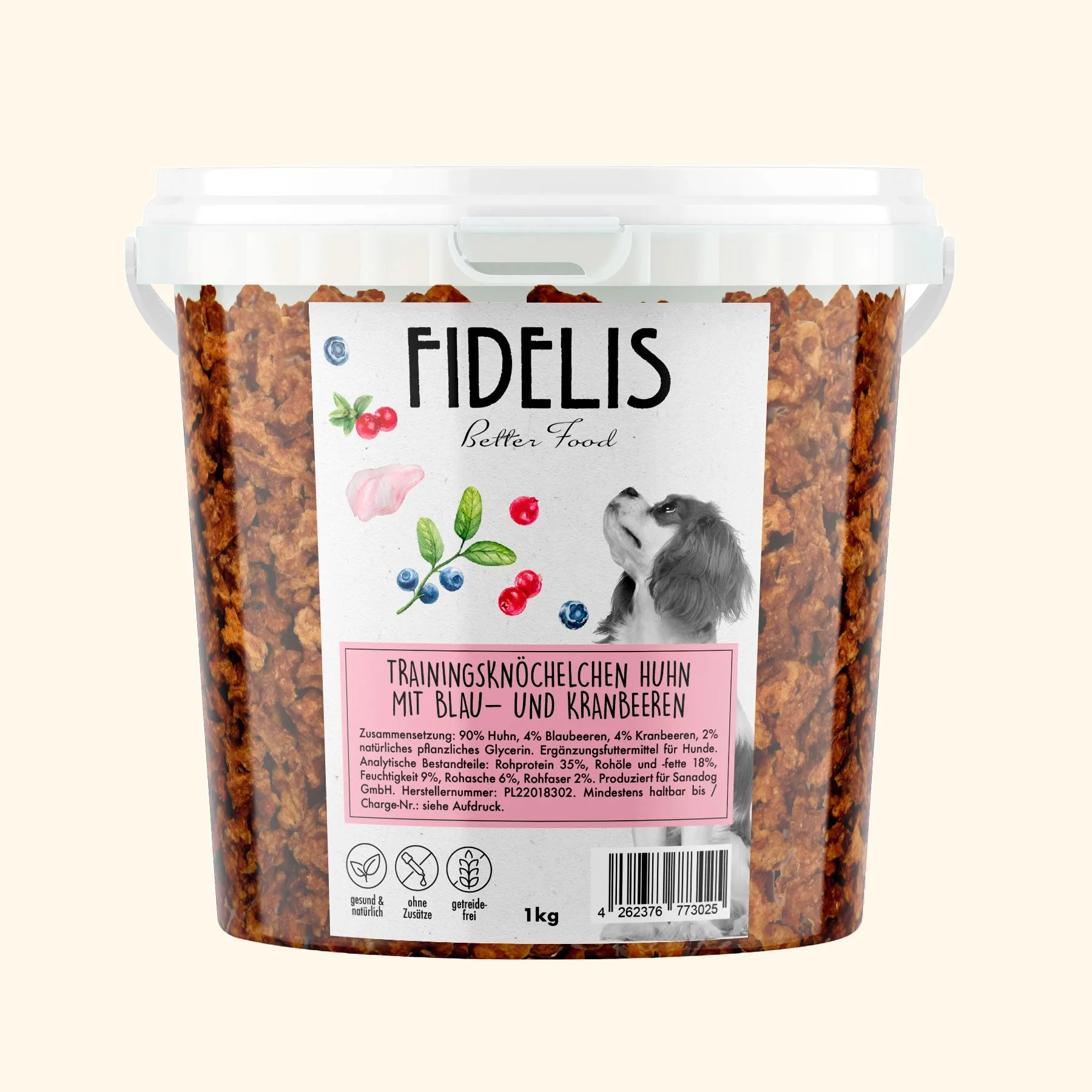 Huesitos de entrenamiento Pollo con arándanos y arándanos rojos (cubo de 1 kg)