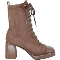 Stivaletti in pelle e tessuto marrone Donna HI254231 C005