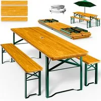 Ensemble table et bancs en bois 170cm pliable – 46x75x170cm